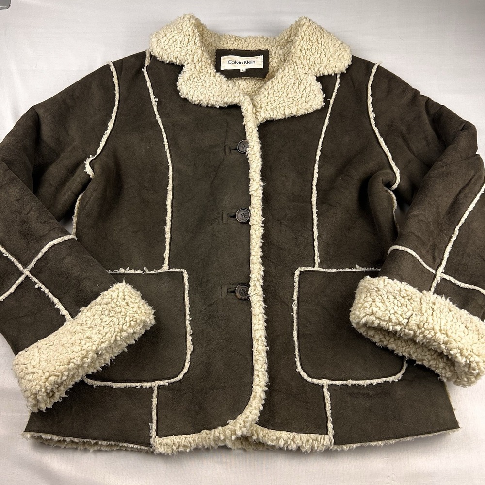 Calvin Klein Faux Suede Barn Jacket Green Womens Size Medium